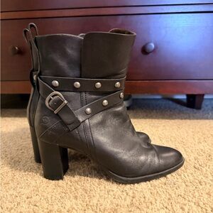 Born Black Studded Leather Heeled Ankle Boots